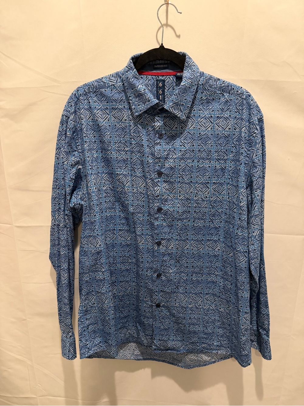 Sixty six eleven Blue Geometric Print Men's Button-Up Shirt size L.100%cotton